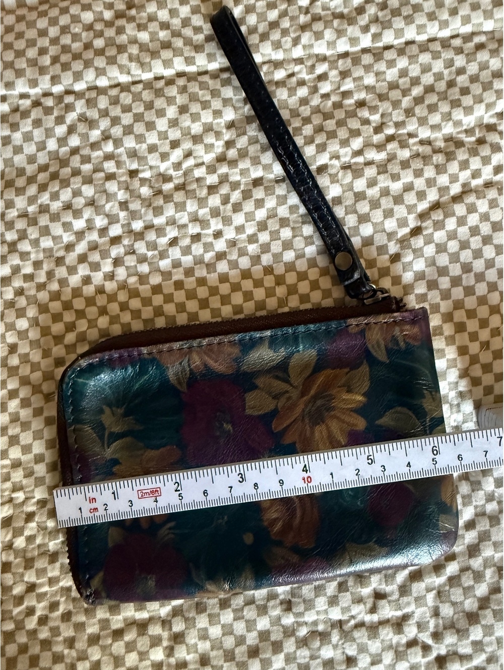 Women’s Floral Leather Wristlet Wallet Zip Clutch Teal Burgundy Brown